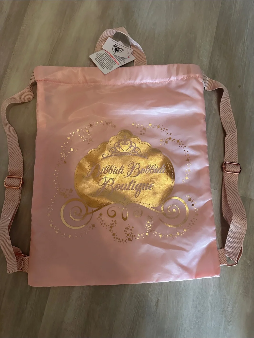 Disney Pink Satin Drawstring Backpack with Gold Logo